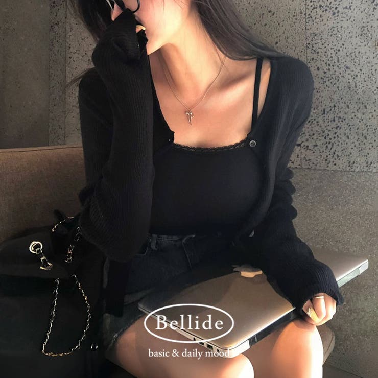 BLACK | レイヤードレースキャミソール・ノースリーブ ts1343 | BEIDELLI