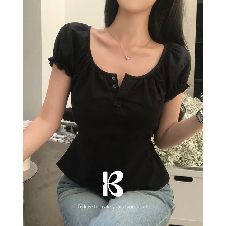 BLACK | ブリー、バルーンパフ半袖ブラウス bs1198 | BEIDELLI