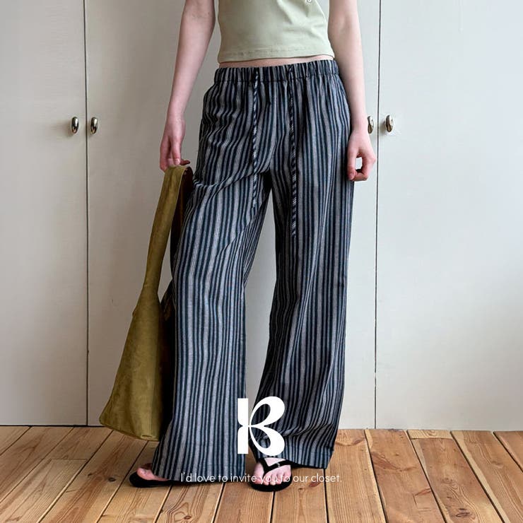 NAVY | バウンド ストライプワイドパンツ  pt1526 | BEIDELLI