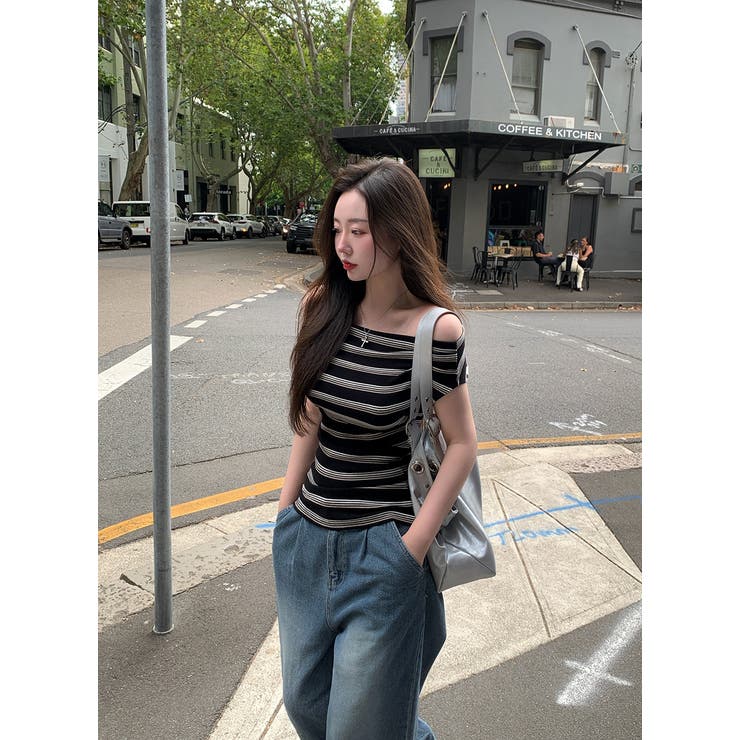 クリ ストライプオフショルダー半袖Tシャツ ts1520 | BEIDELLI | 詳細画像8 