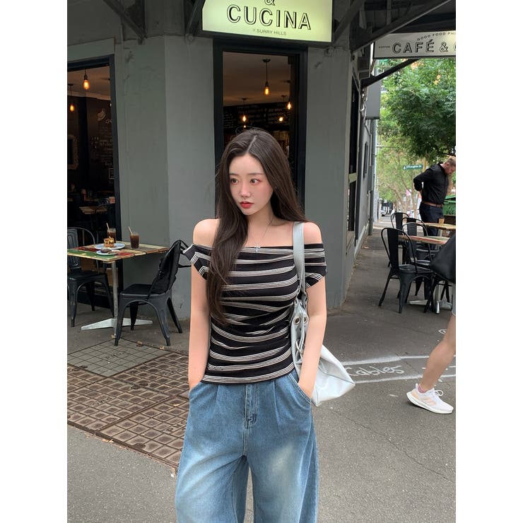 クリ ストライプオフショルダー半袖Tシャツ ts1520 | BEIDELLI | 詳細画像1 