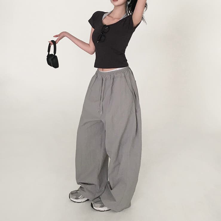 GRAY | ダンプ、フォールディングナイロンワイドパンツ pt1460 | BEIDELLI