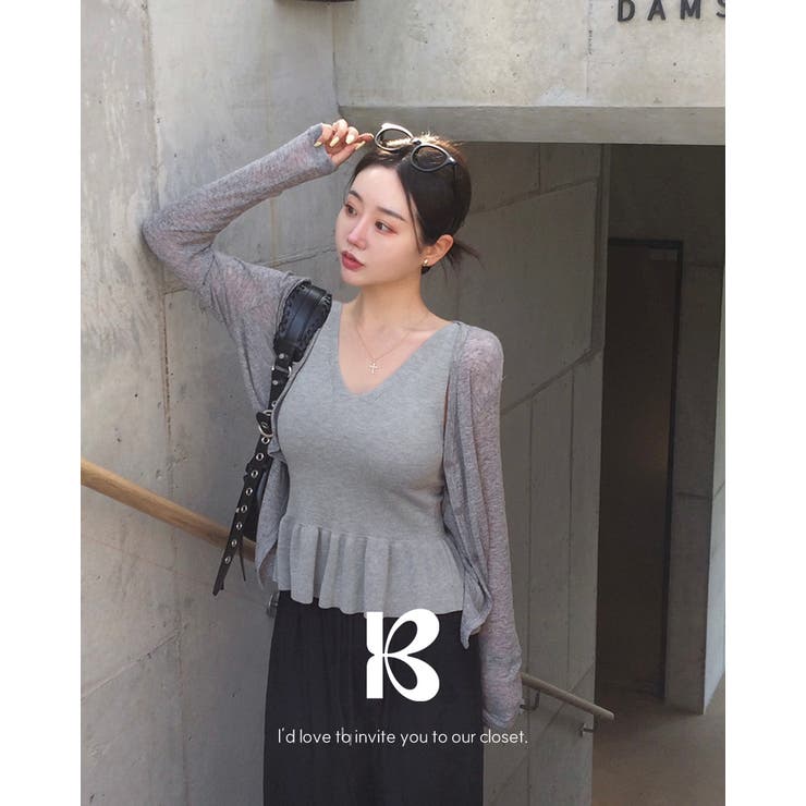 GRAY | ペール、シースルー長袖カーディガン cd1271 | BEIDELLI