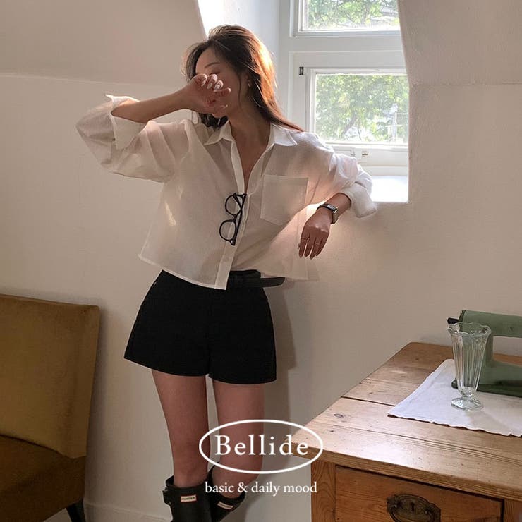 WHITE | シアサッカーストライプクロップドシャツ bs1173 | BEIDELLI