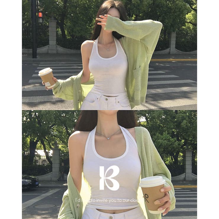 WHITE | もちもち、ホールターネックキャミソール ts1421 | BEIDELLI