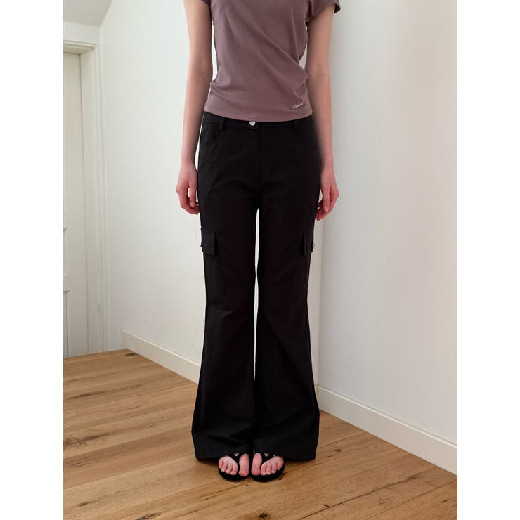 BLACK | カント ナイロンフレアカーゴパンツ pt1537 | BEIDELLI