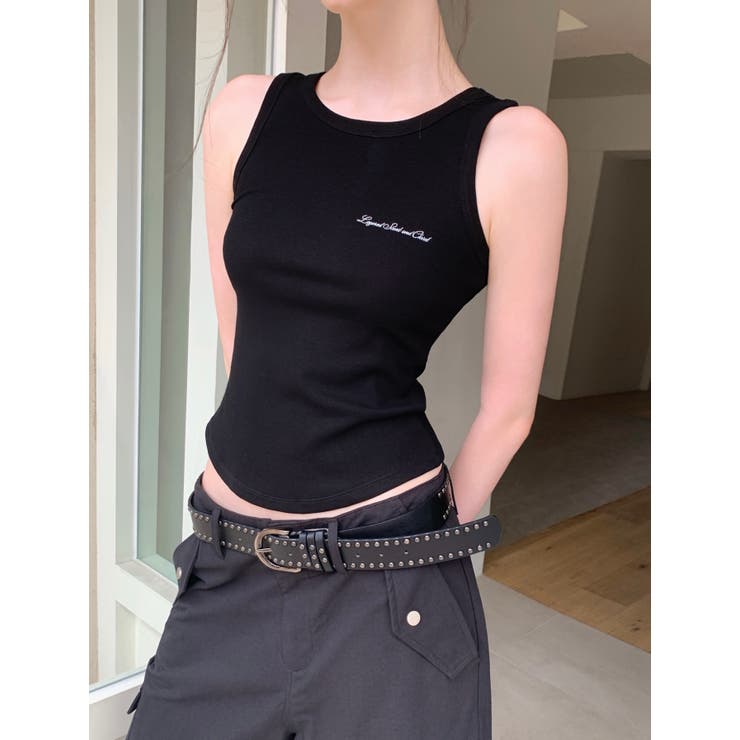 BLACK | ロッカーレターリングリブタンクトップ DS26133 | BEIDELLI