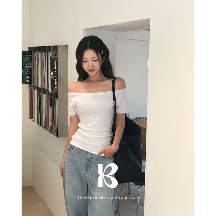 WHITE | ミューズ、スリムフィットオフショルダー半袖Tシャツ ts1416 | BEIDELLI