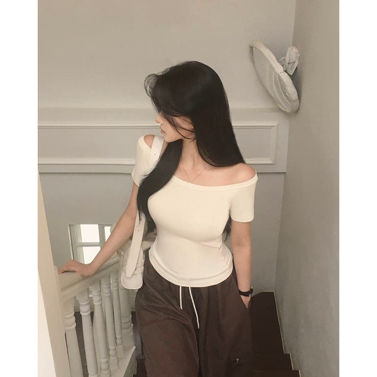 ミューズ、スリムフィットオフショルダー半袖Tシャツ ts1416 | BEIDELLI | 詳細画像2 
