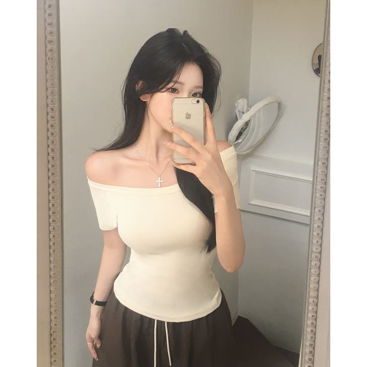 ミューズ、スリムフィットオフショルダー半袖Tシャツ ts1416 | BEIDELLI | 詳細画像3 