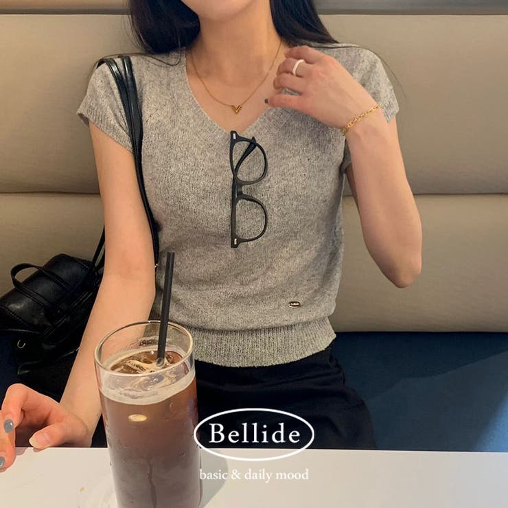 GRAY | Vネックリネン半袖ニット nt1283 | BEIDELLI