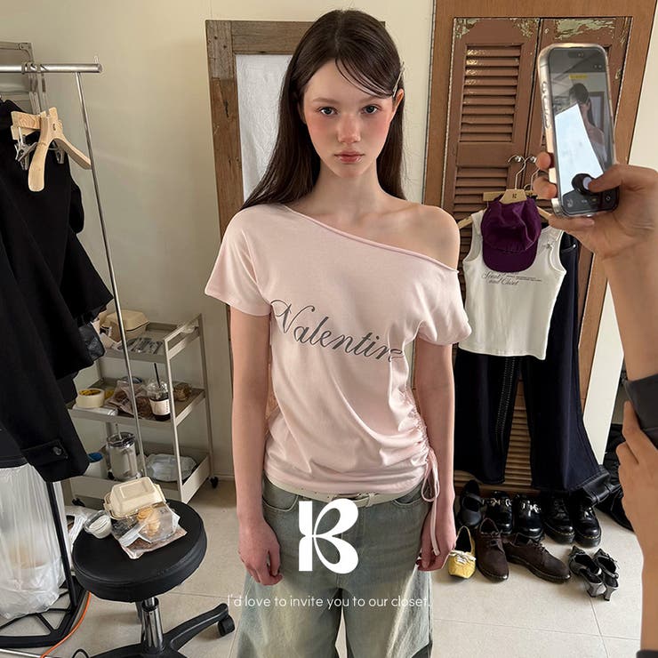 PINK | レナ オフショルダー半袖Tシャツ ts1521 | BEIDELLI