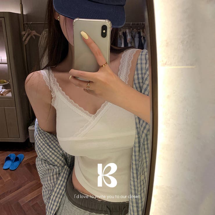 WHITE | ロメン Vネックレースキャミソール ts1462 | BEIDELLI