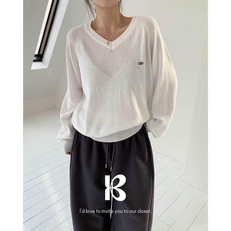 WHITE | シルエット、サマーVネックルーズフィットニット nt1300 | BEIDELLI