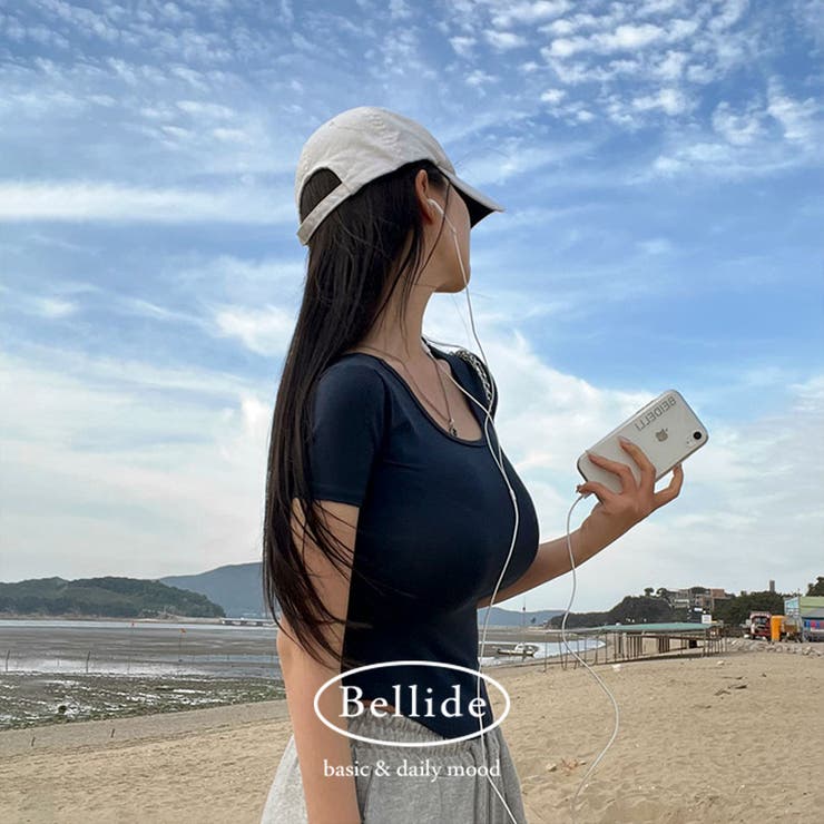 NAVY | スリムグラマーUネック半袖Tシャツ ts1278 | BEIDELLI