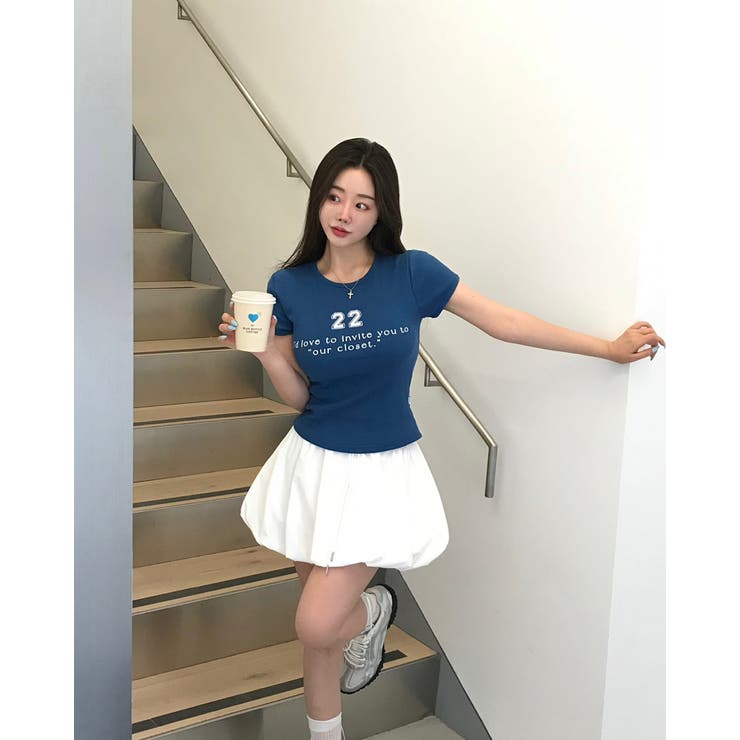 BLUE | タイニー、リブレタリング半袖Tシャツ ts1417 | BEIDELLI