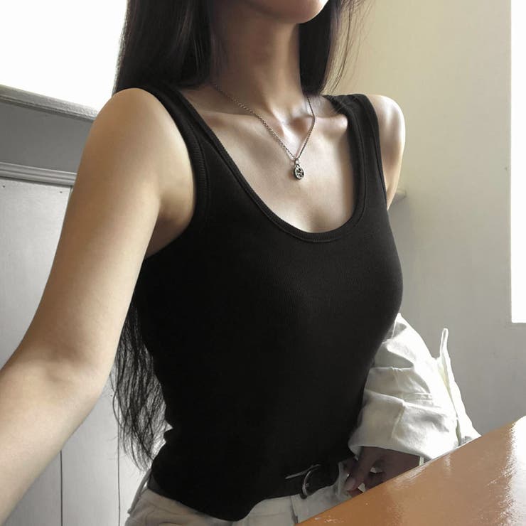 BLACK | ベーシックリブUネックキャミソール ts1369 | BEIDELLI