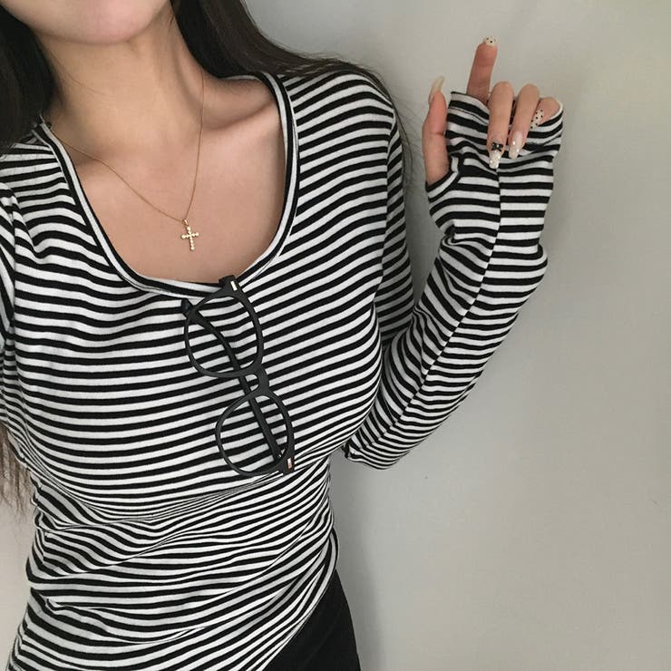 クッキー、ストライプフィンガーホールTシャツ ts1384 | BEIDELLI | 詳細画像3 