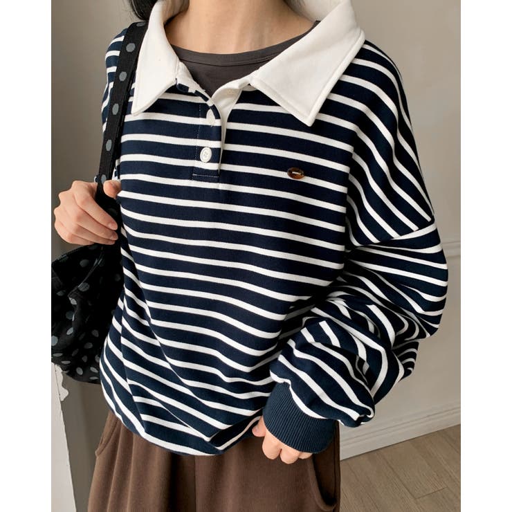 NAVY | ネーブル ストライプ襟付きトレーナー DS26046 | BEIDELLI