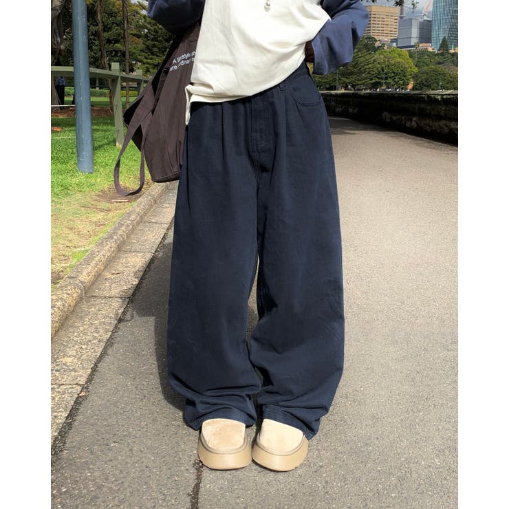 NAVY | グレーン ピンタックローワイドパンツ DS26052 | BEIDELLI