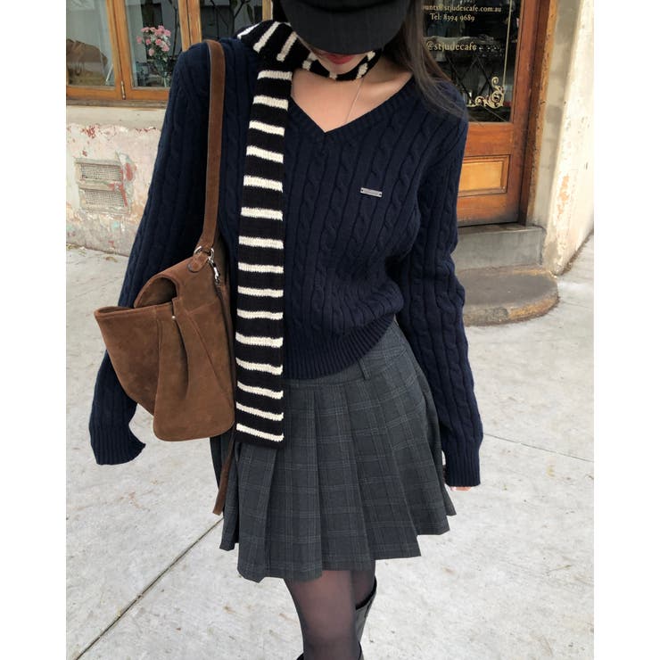NAVY | ハイドゥン ケーブルVネックニット DG26636 | BEIDELLI