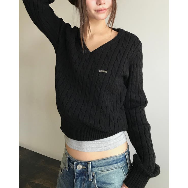 BLACK | ハイドゥン ケーブルVネックニット DG26636 | BEIDELLI