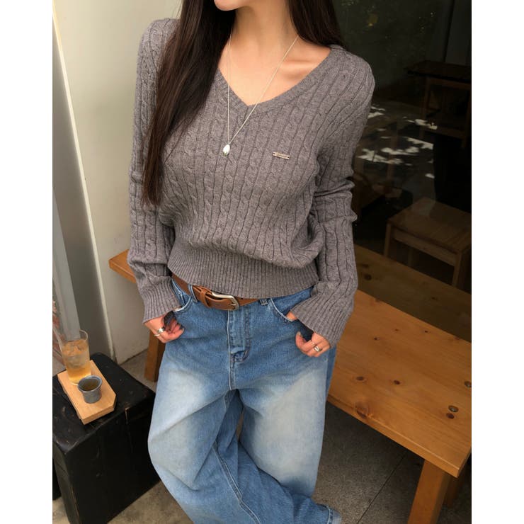 GRAY | ハイドゥン ケーブルVネックニット DG26636 | BEIDELLI