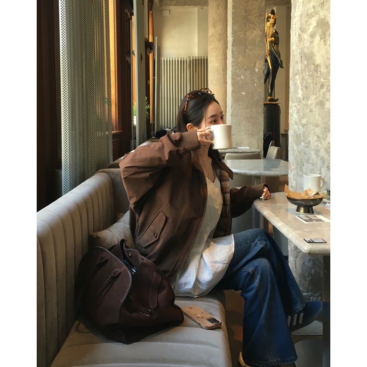 BROWN | マイル、半ハイネックチェック配色ブルゾン jk1162 | BEIDELLI