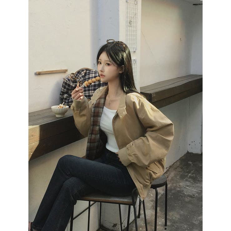 BEIGE | マイル、半ハイネックチェック配色ブルゾン jk1162 | BEIDELLI