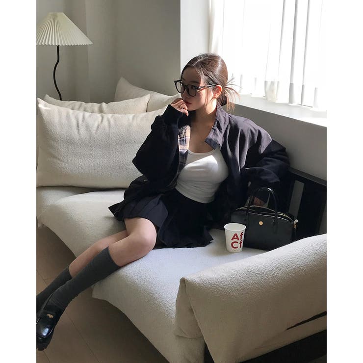 BLACK | マイル、半ハイネックチェック配色ブルゾン jk1162 | BEIDELLI