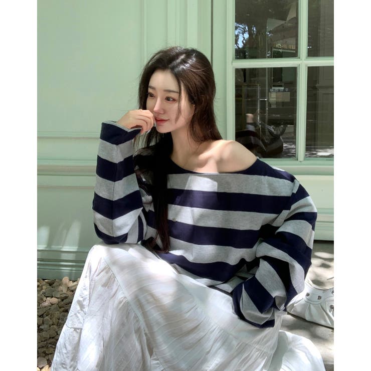 カミング、ストライプオフショルダーTシャツ ts1402 | BEIDELLI | 詳細画像6 