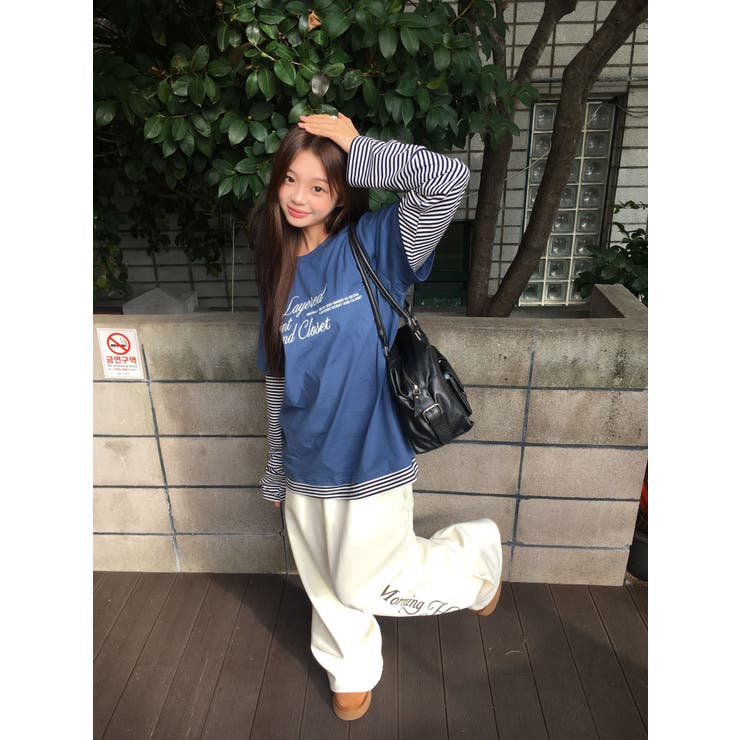 BLUE | ミックスド レイヤードストライプTシャツ DS26076 | BEIDELLI