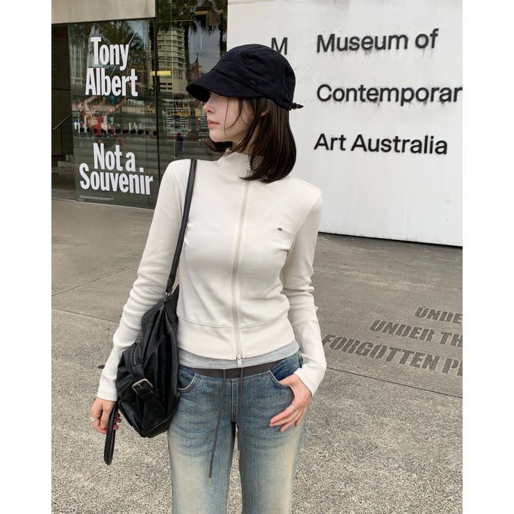 IVORY | スリット リブ長袖ジップアップ DS26030 | BEIDELLI