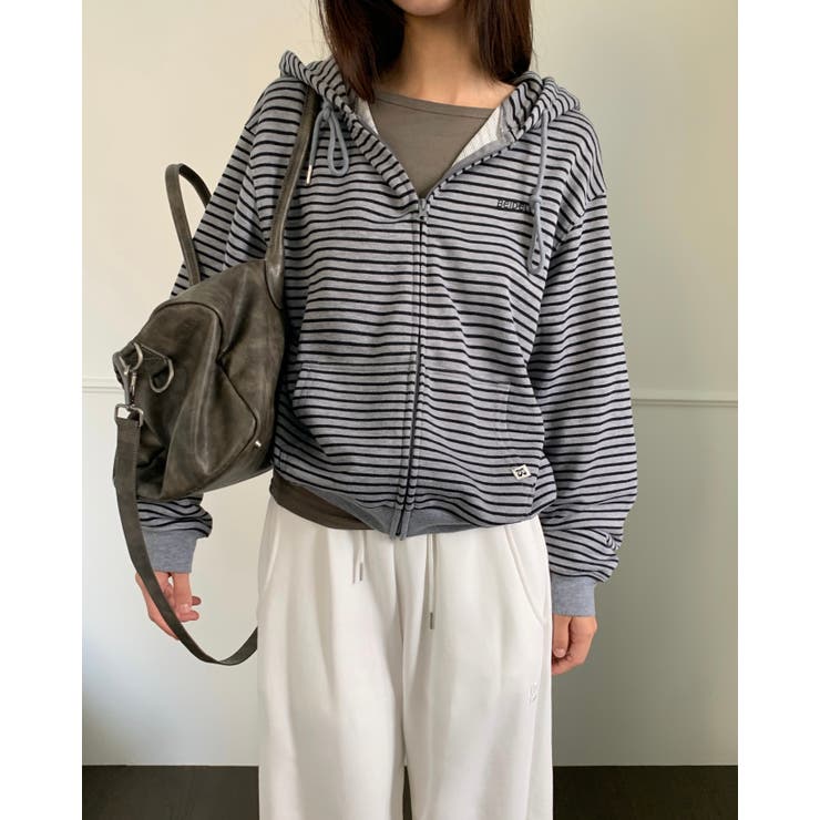 GRAY | レター ルーズストライプフードジップアップ DS25133 | BEIDELLI