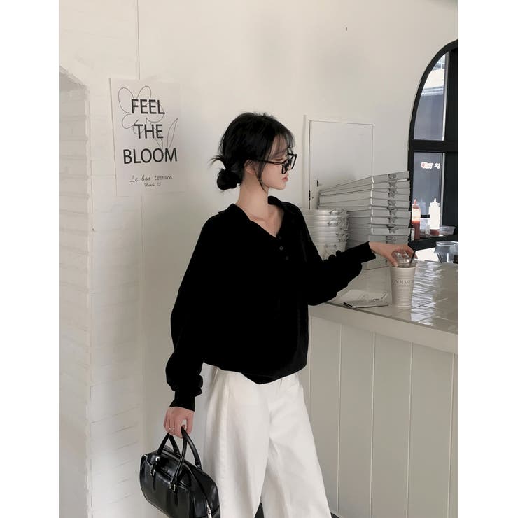 BLACK | ワイ、カラーネックルーズシルエットニット nt1302 | BEIDELLI