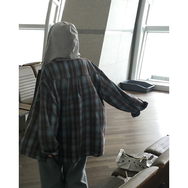 フード付き、ルーズフィットチェックシャツ bs1188 | BEIDELLI | 詳細画像5 