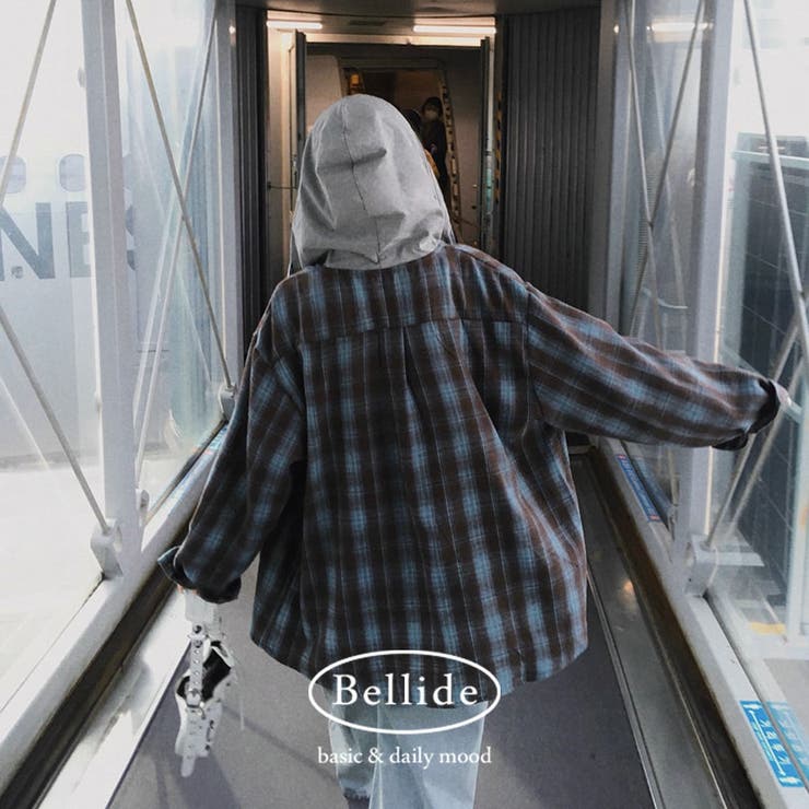 フード付き、ルーズフィットチェックシャツ bs1188 | BEIDELLI | 詳細画像1 