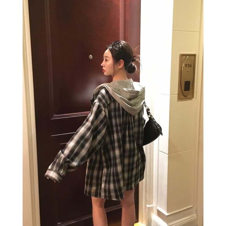 フード付き、ルーズフィットチェックシャツ bs1188 | BEIDELLI | 詳細画像13 