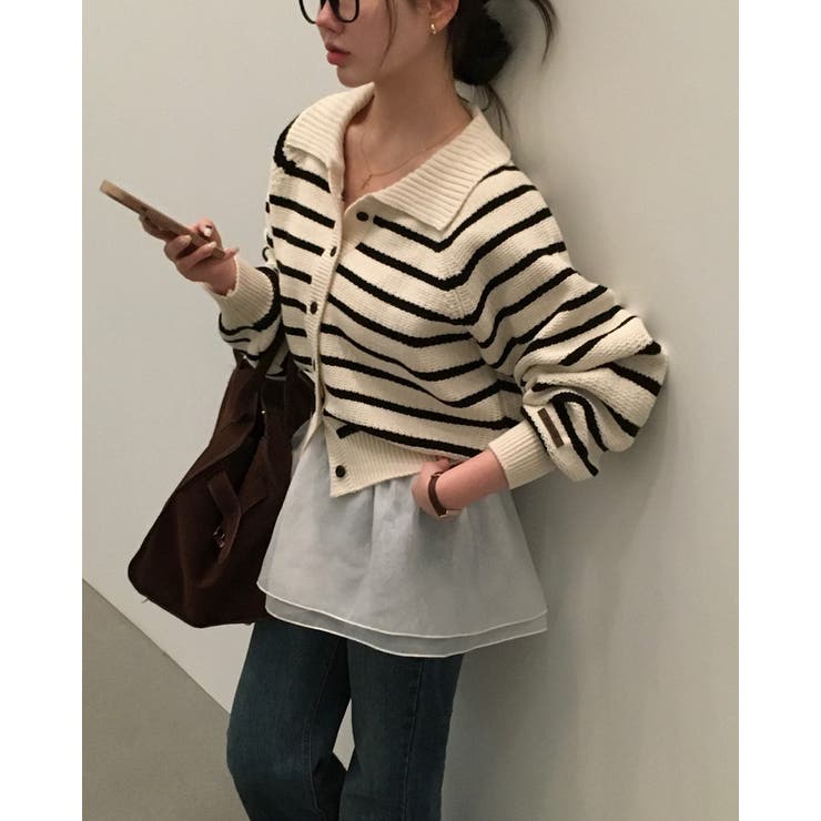 エル、ストライプニットカーディガン cd1259 | BEIDELLI | 詳細画像4 