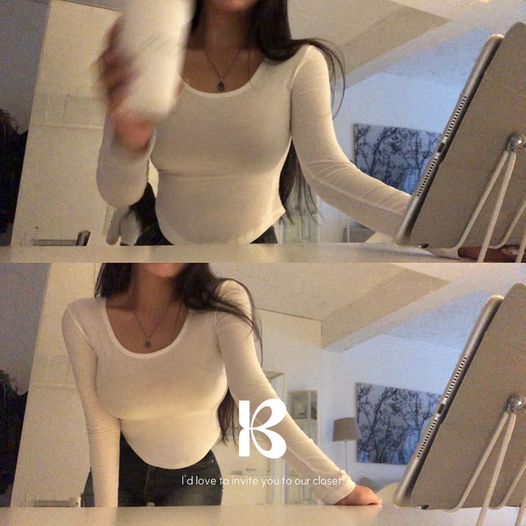 WHITE | スリムグラマーUネック長袖Tシャツ ts1331 | BEIDELLI