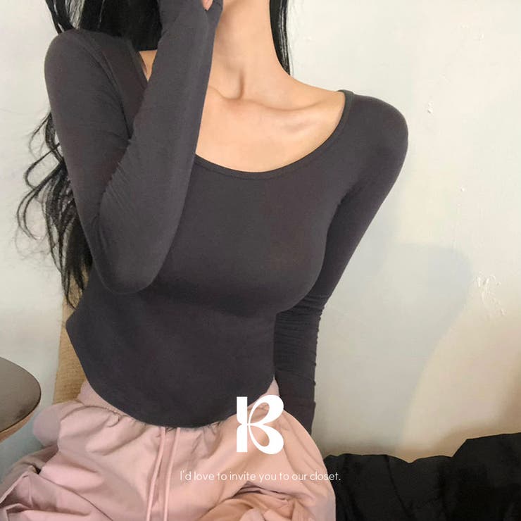 CHARCOAL | スリムグラマーUネック長袖Tシャツ ts1331 | BEIDELLI