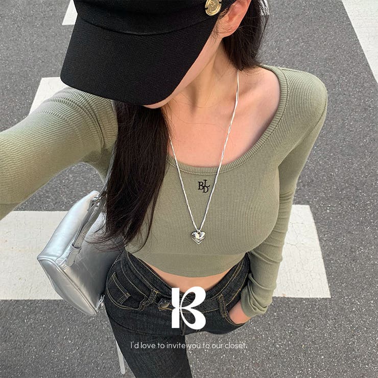 KHAKI | ニュートラル刺繍UネックTシャツ ts1305 | BEIDELLI