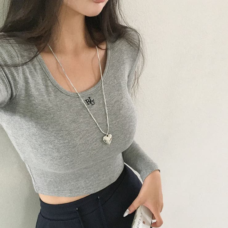 GRAY | ニュートラル刺繍UネックTシャツ ts1305 | BEIDELLI