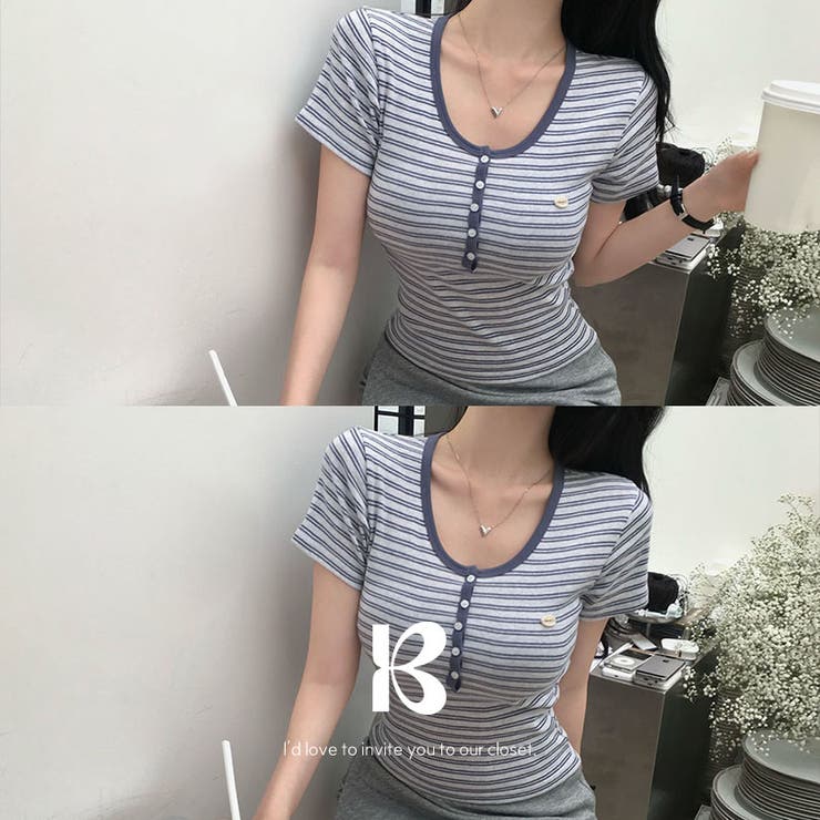 ワウ、ストライプUネック半袖Tシャツ ts1423 | BEIDELLI | 詳細画像2 