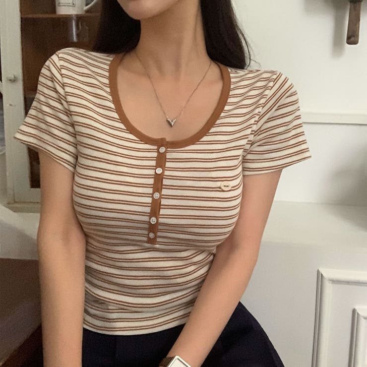 CAMEL | ワウ、ストライプUネック半袖Tシャツ ts1423 | BEIDELLI