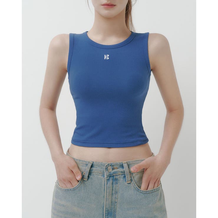 ブルー | NEW_リブクロップド刺繍キャミソール ts1439 | BEIDELLI