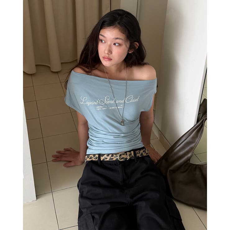 スカイブルー | エレン オフショルダーTシャツ ts1497 | BEIDELLI