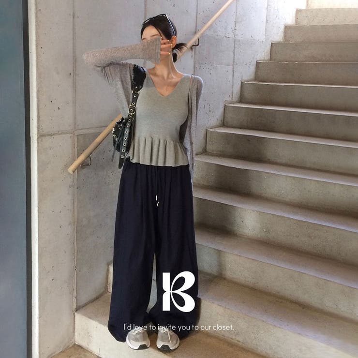 グレー | ラッフル、フリルニットキャミソール・ノースリーブ ts1392 | BEIDELLI