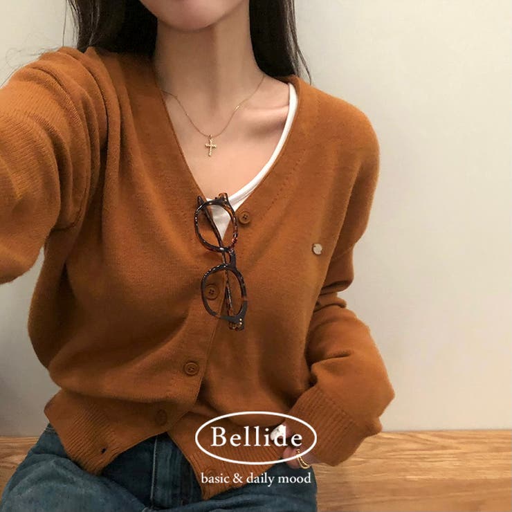 キャメル | マーリン、ペンダントVネックカーディガン cd1260 | BEIDELLI