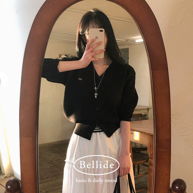 ネイビー | マーリン、ペンダントVネックカーディガン cd1260 | BEIDELLI